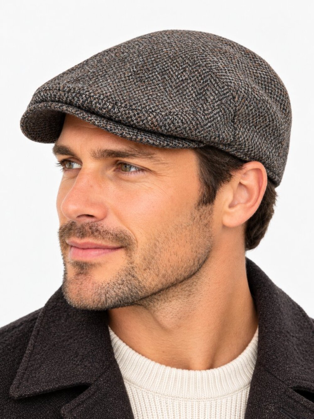 Scala Pronto Men's M Brown Tweed Wool Blend Ivy Flat Cap Driver Newsboy Hat